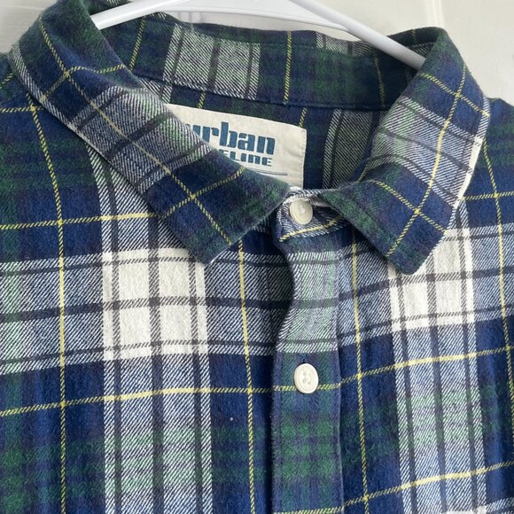 Urban Pipeline Blue & Green Flannel Button Down XL Shirt Retro 90's Grunge - Picture 3 of 8